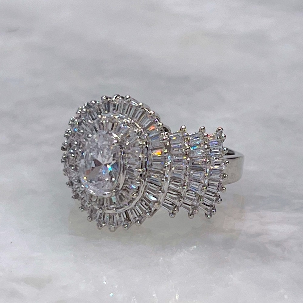 Diamond (Sim) Silver Statement Ring - image 4